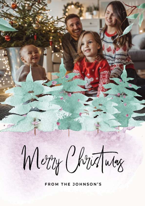 Christmas Card with Watercolour Pattern & Tree's Photo Upload