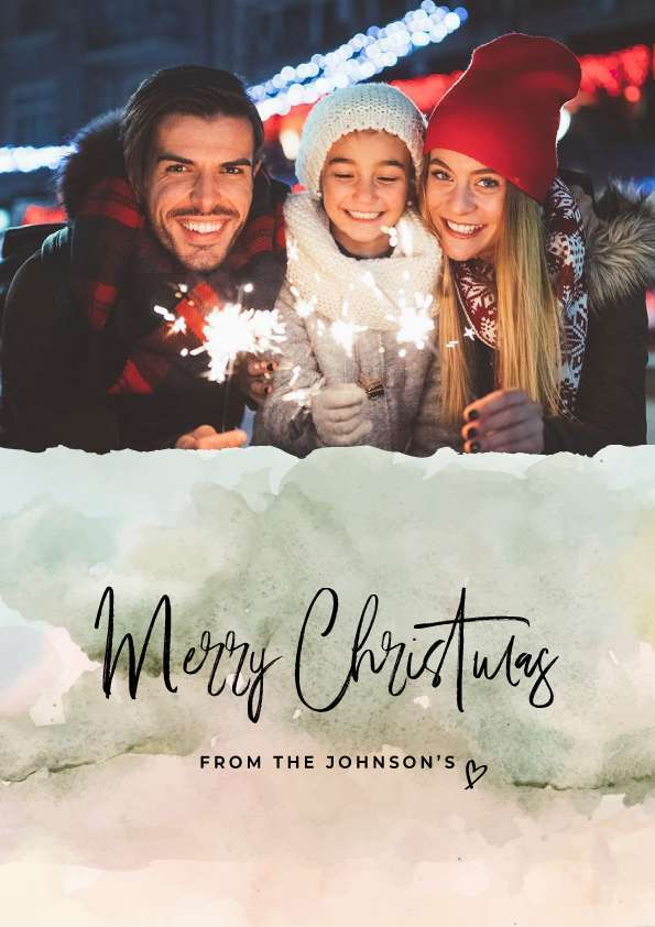 Christmas Card with Watercolour Pattern Photo Upload