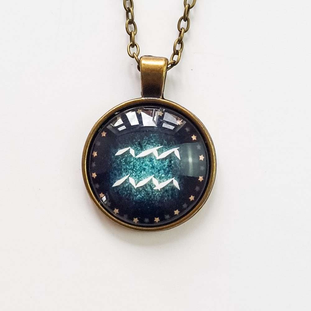 Aquarius Constellation/Zodiac Sign Glass Pendant Necklace