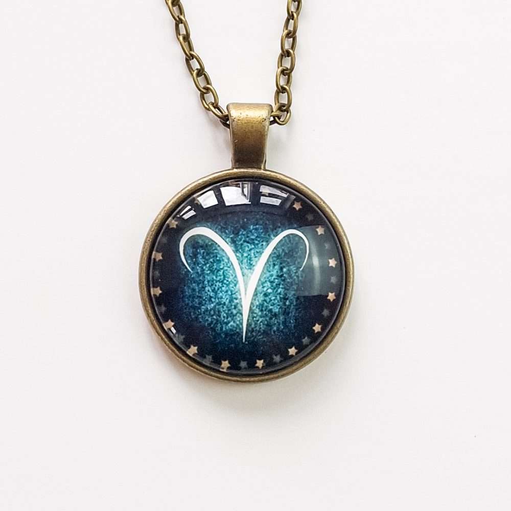 Aries Constellation/Zodiac Sign Glass Pendant Necklace