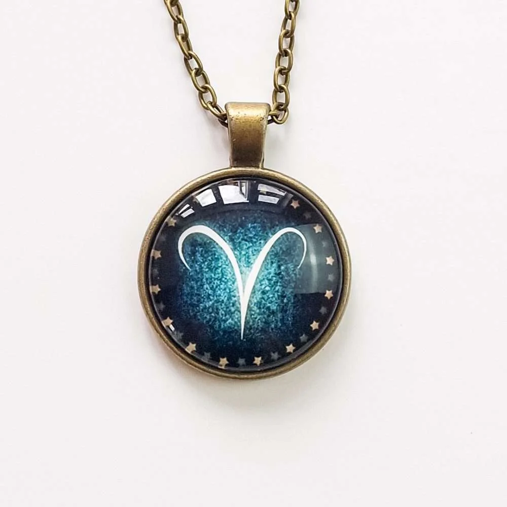 Aries Constellation/Zodiac Sign Glass Pendant Necklace