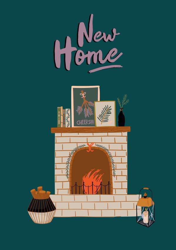 Christmas Fireplace New Home Housewarming Card