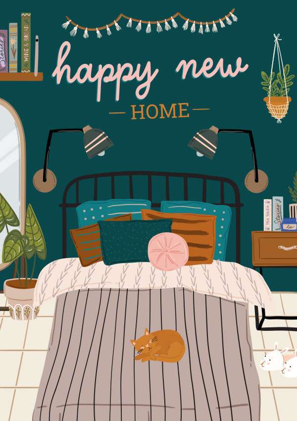 Bed Scene New Home Housewarming Card