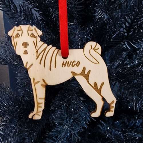 Shar-Pei Dog Wooden Christmas Tree Decoration