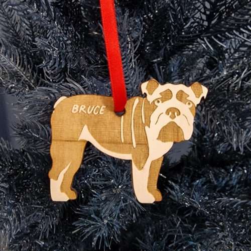English Bulldog Dog Wooden Christmas Tree Decoration