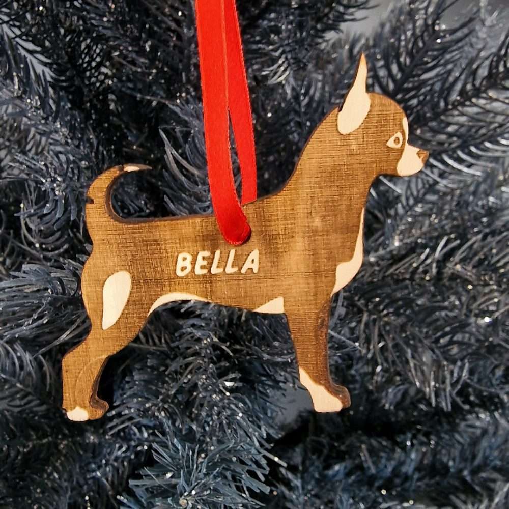 Chihuahua Dog Wooden Christmas Tree Decoration
