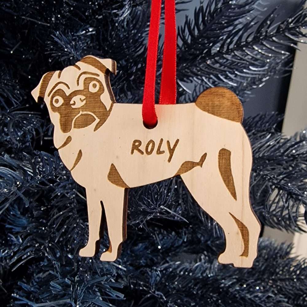 Pug Dog Wooden Christmas Tree Decoration