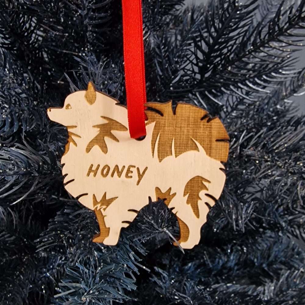 Pomeranian Dog Wooden Christmas Tree Decoration