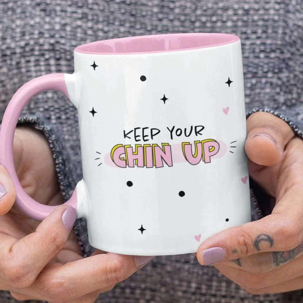 Pink Keep Your Chin Up Polka Dot Mug