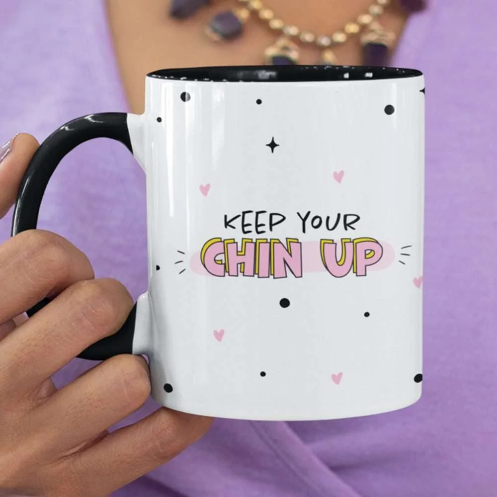 Black Keep Your Chin Up Polka Dot Mug