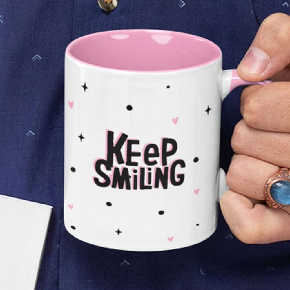 Pink Keep Smiling Polka Dot Mug