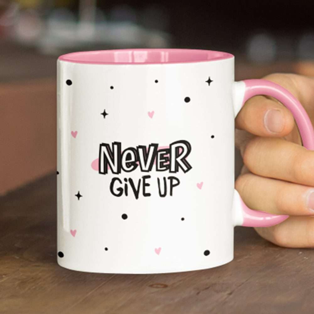 Pink Never Give Up Polka Dot Mug