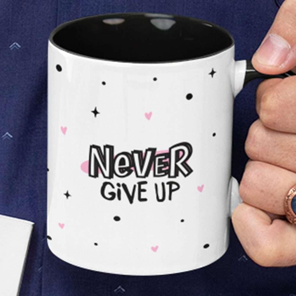 Black Never Give Up Polka Dot Mug