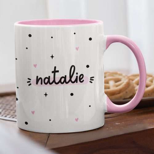 Pink Personalised Name Polka Dot Mug