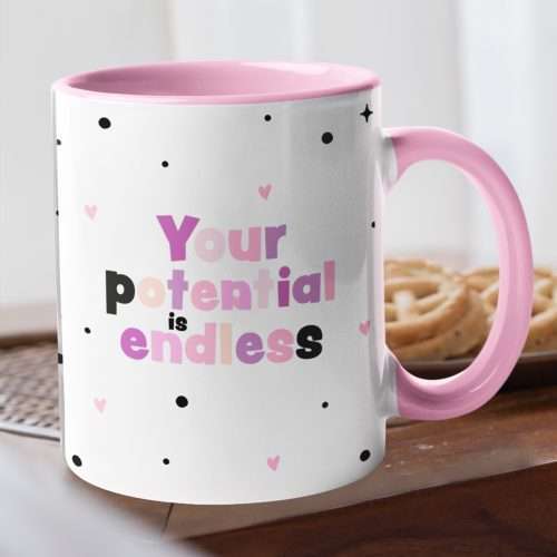 Pink Your Potential is Endless Personalised Name Polka Dot Mug