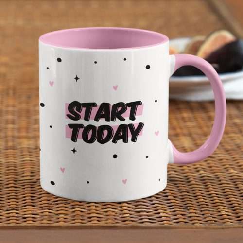 Pink Start Today Polka Dot Mug