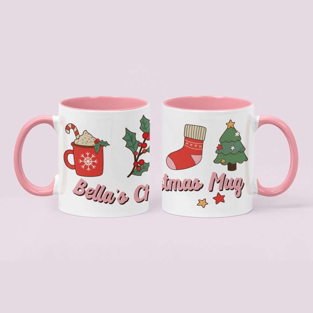 Personalised Retro Christmas Mug Featuring Mug, Holly, Stocking & Christmas Tree
