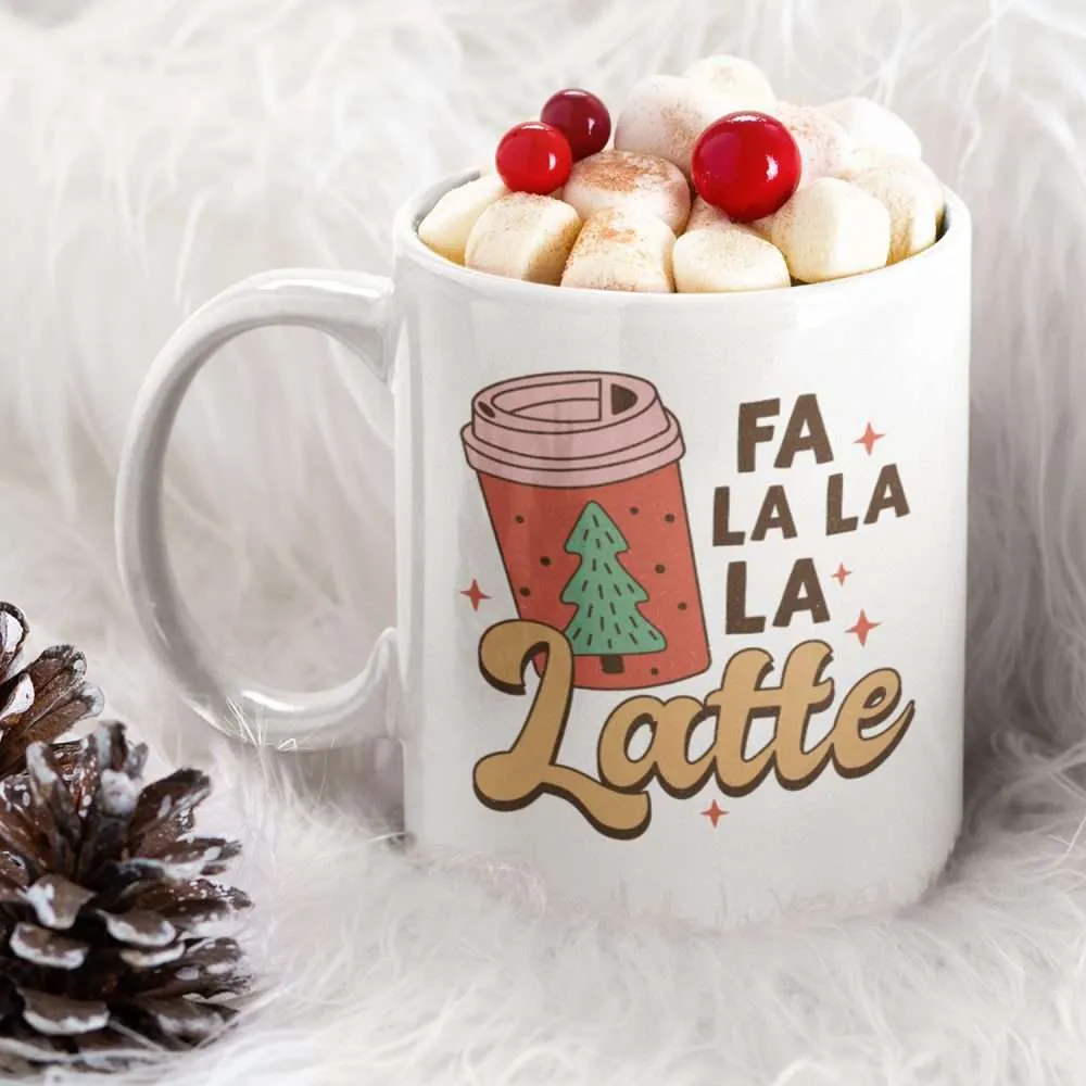 Retro Fa La La La Latte Christmas Mug Featuring Latte/Coffee travel Mug Retro Fa La La La Latte Christmas Mug Featuring Latte/Coffee travel Mug