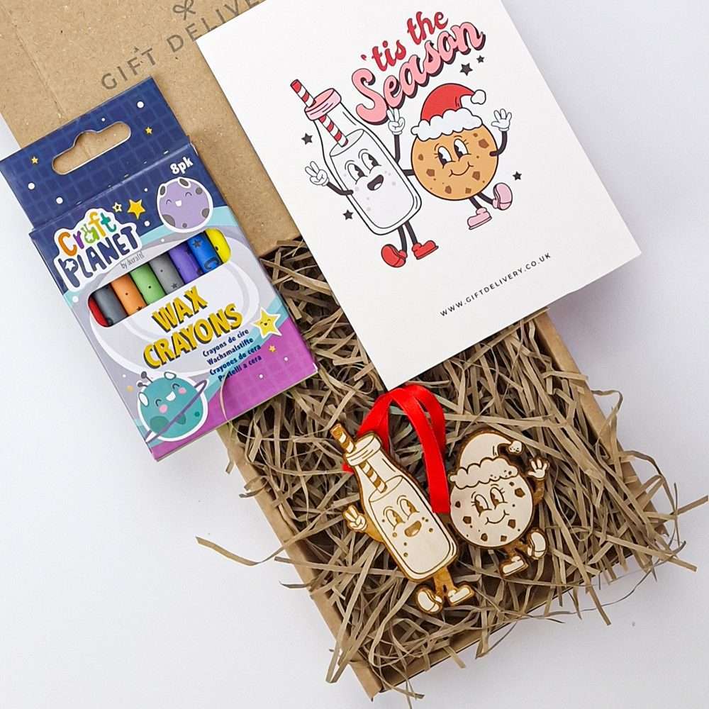 Christmas Letterbox Gift for Child featuring Colouring Milk Bottle & Cookie