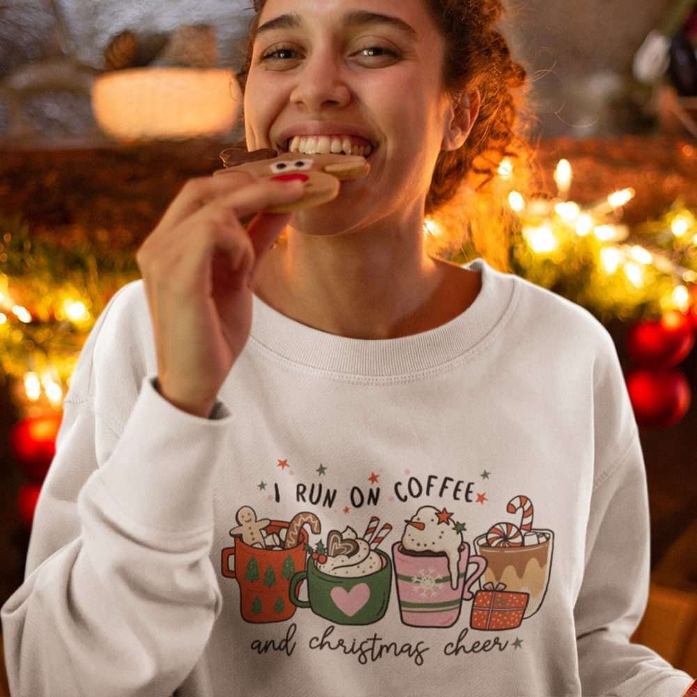 I Run on Coffee and Christmas Cheer Retro Christmas Jumper I Run on Coffee and Christmas Cheer Retro Christmas Jumper