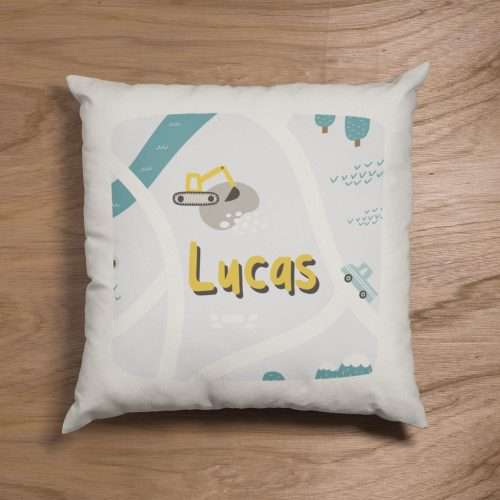 Personalised Childrens Kids Transport Road Map with Digger Cushion
