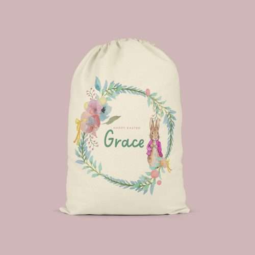 Personalised Cute Childrens Kids Floral Circle with Peter Rabbit Easter Bag