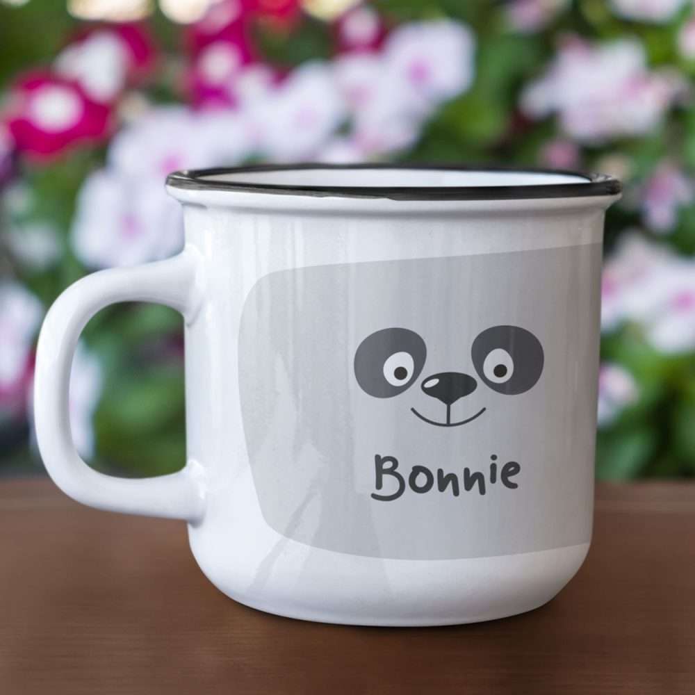 Patrick the Panda Personalised Childs Unbreakable Tin Enamel Mug / Cup