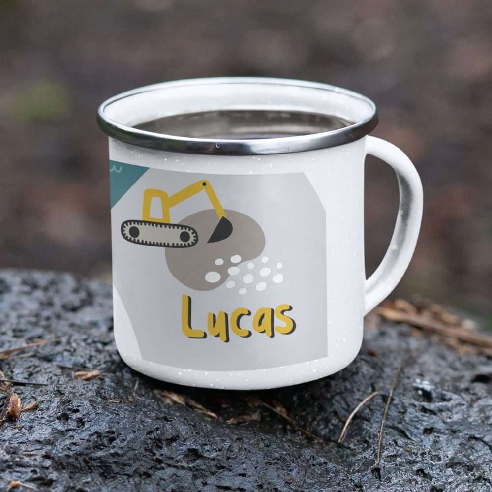 Personalised Childs Transport Road Map with Digger Unbreakable Tin Enamel Mug / Cup Personalised Childs Transport Road Map with Digger Unbreakable Tin Enamel Mug / Cup