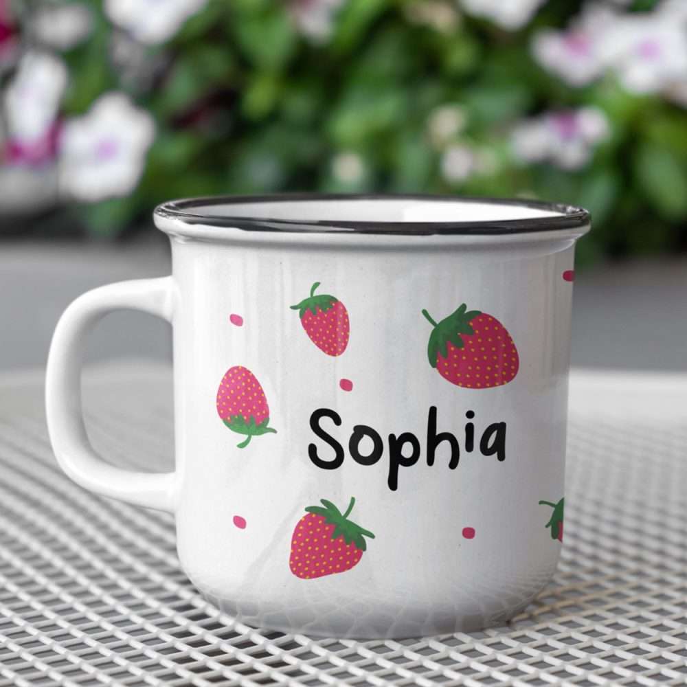 Strawberry Dream Personalised Childs Unbreakable Tin Enamel Mug / Cup