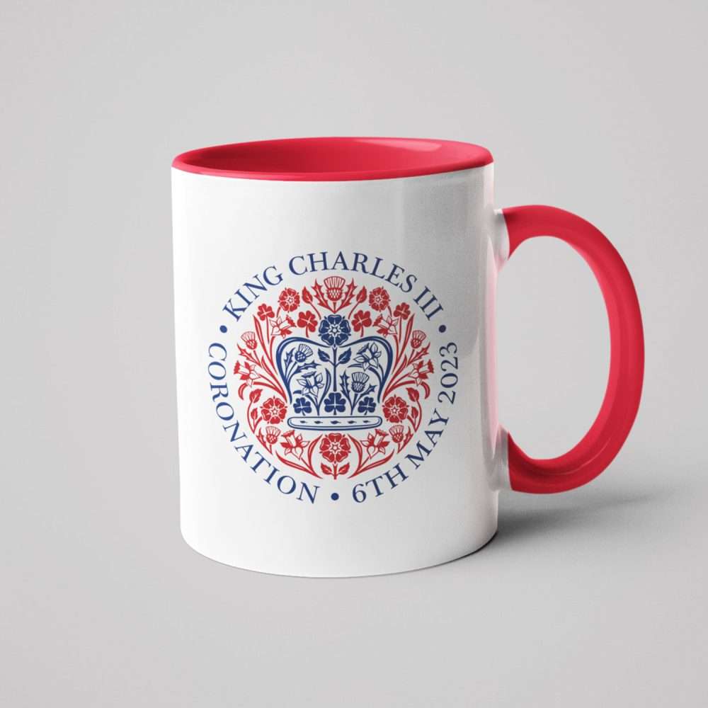 King Charles Official Red Logo Mug with Colour Handle Coronation Souvenir Great Keepsake