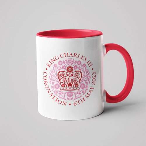 King Charles Official Red Logo Mug with Colour Handle Coronation Souvenir Great Keepsake