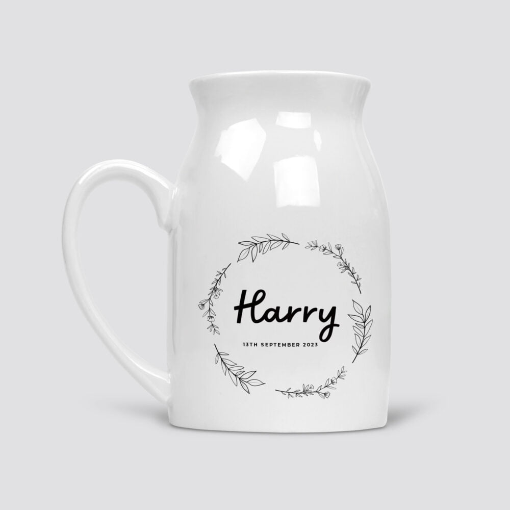 Botanical City Flower Vase New Baby Personalised with Name and Date of Birth Botanical City Flower Vase New Baby Personalised with Name and Date of Birth