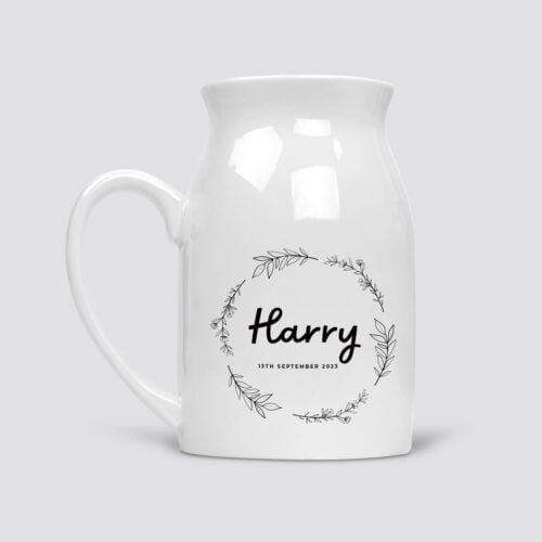 Botanical City Flower Vase New Baby Personalised with Name and Date of Birth