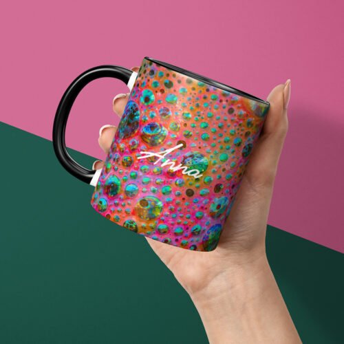 Personalised Oily Paint Bubble Mug with Black Handle & Inner
