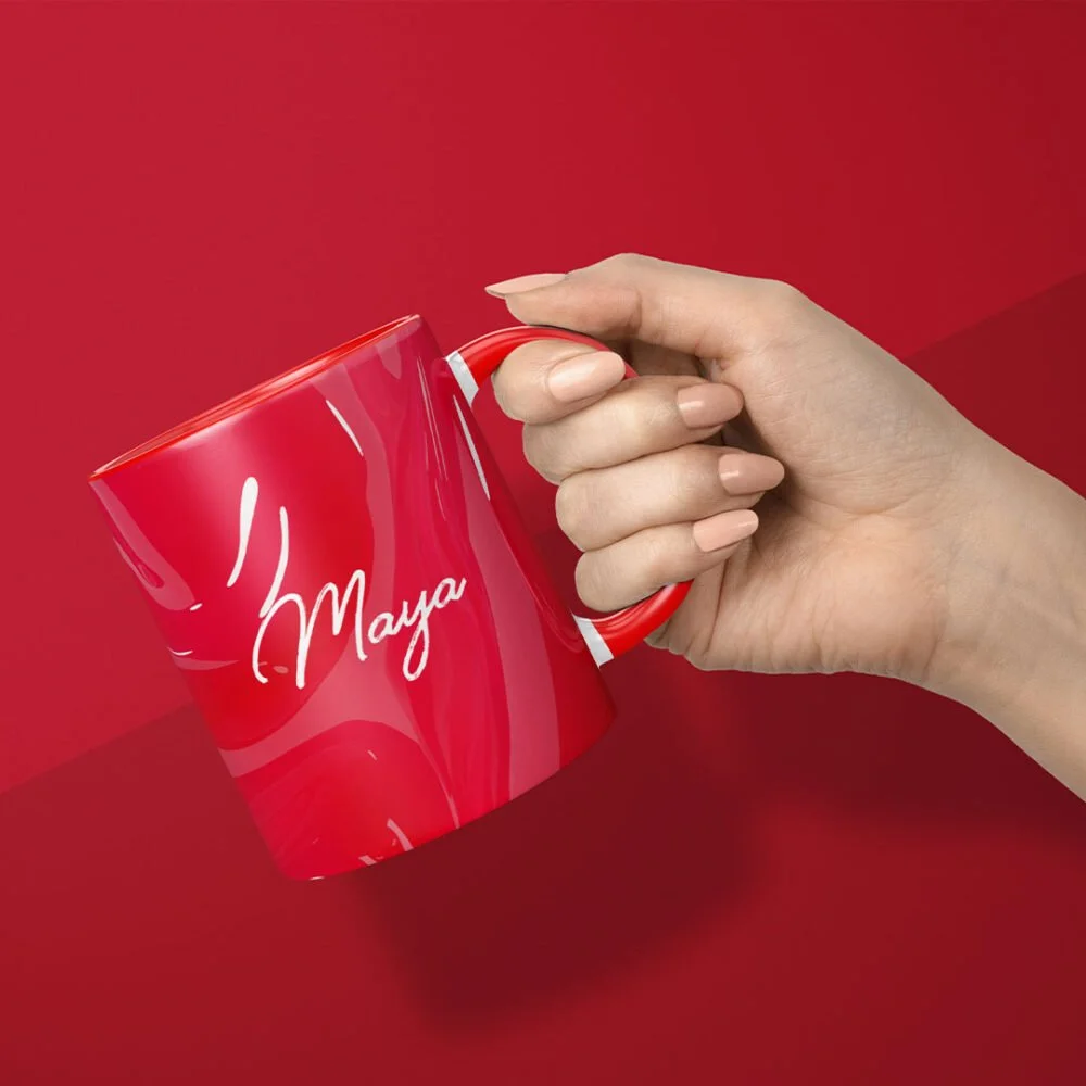 Red Plastic Effect Personalised Mug with Red Handle & Inner Red Plastic Effect Personalised Mug with Red Handle & Inner
