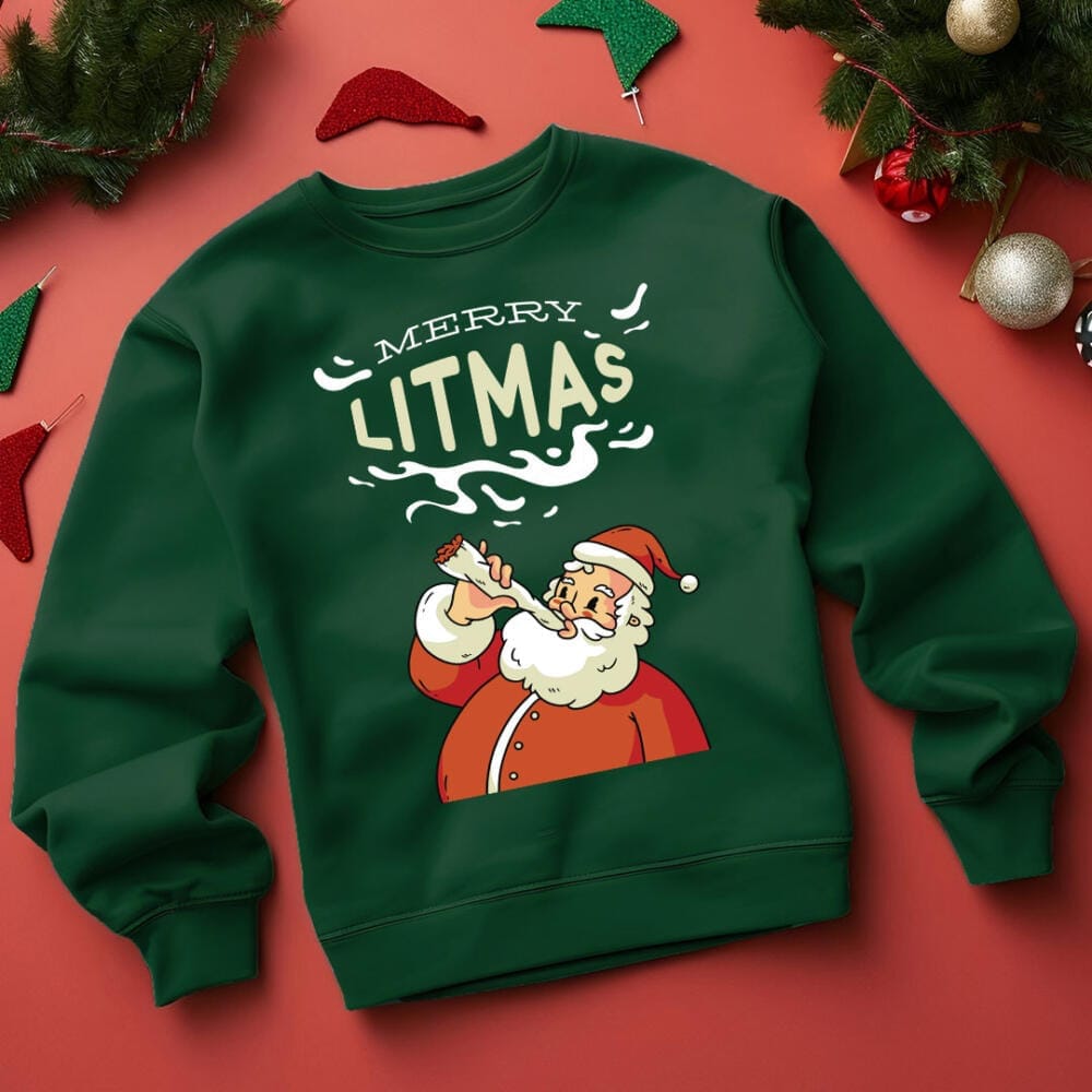 Merry Litmas Cannabis Weed Inspired Christmas Jumper Merry Litmas Cannabis Weed Inspired Christmas Jumper