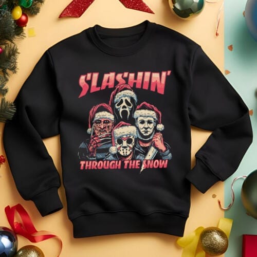Slashing Through The Snow Horror Halloween Funny Christmas Jumper