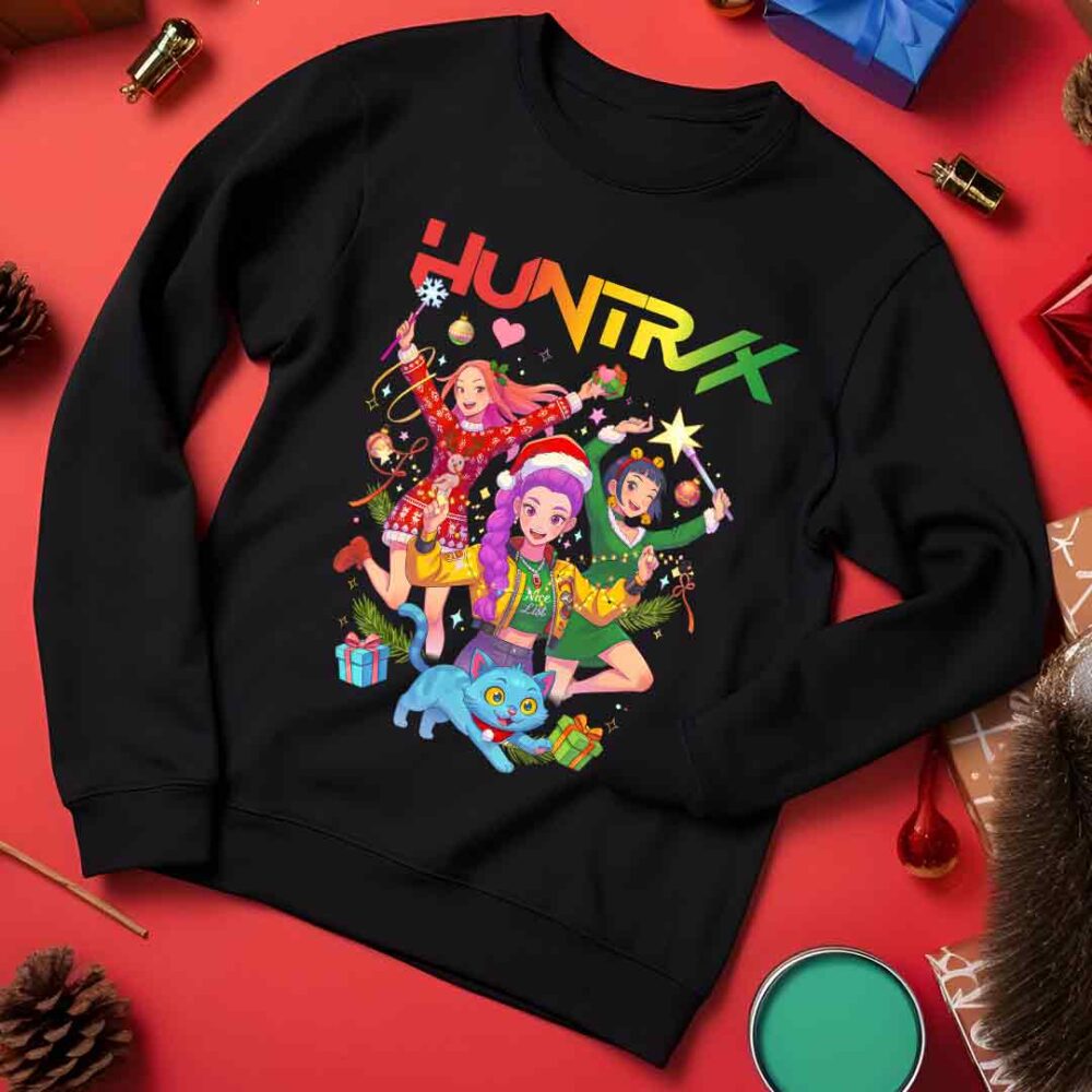 K-Pop Demon Hunters Huntrix Funny Christmas Jumper black K-Pop Demon Hunters Huntrix Funny Christmas Jumper black