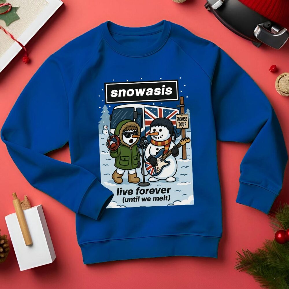 Oasis Live Forever - Snowasis Live Forever (until we melt) Funny Christmas Jumper blue