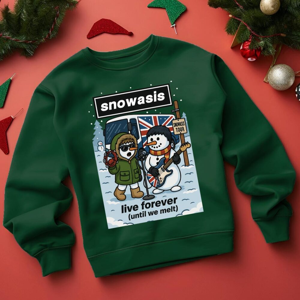 Oasis Live Forever - Snowasis Live Forever (until we melt) Funny Christmas Jumper green