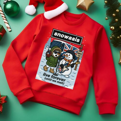 Oasis Live Forever - Snowasis Live Forever (until we melt) Funny Christmas Jumper red