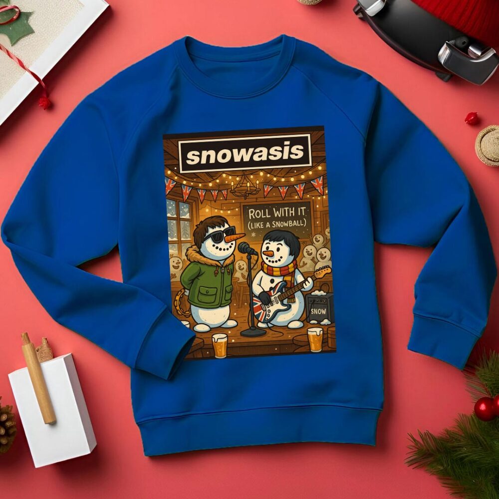 Oasis Roll With It - Snowasis Roll With It (Like a Snowball) Funny Christmas Jumper blue