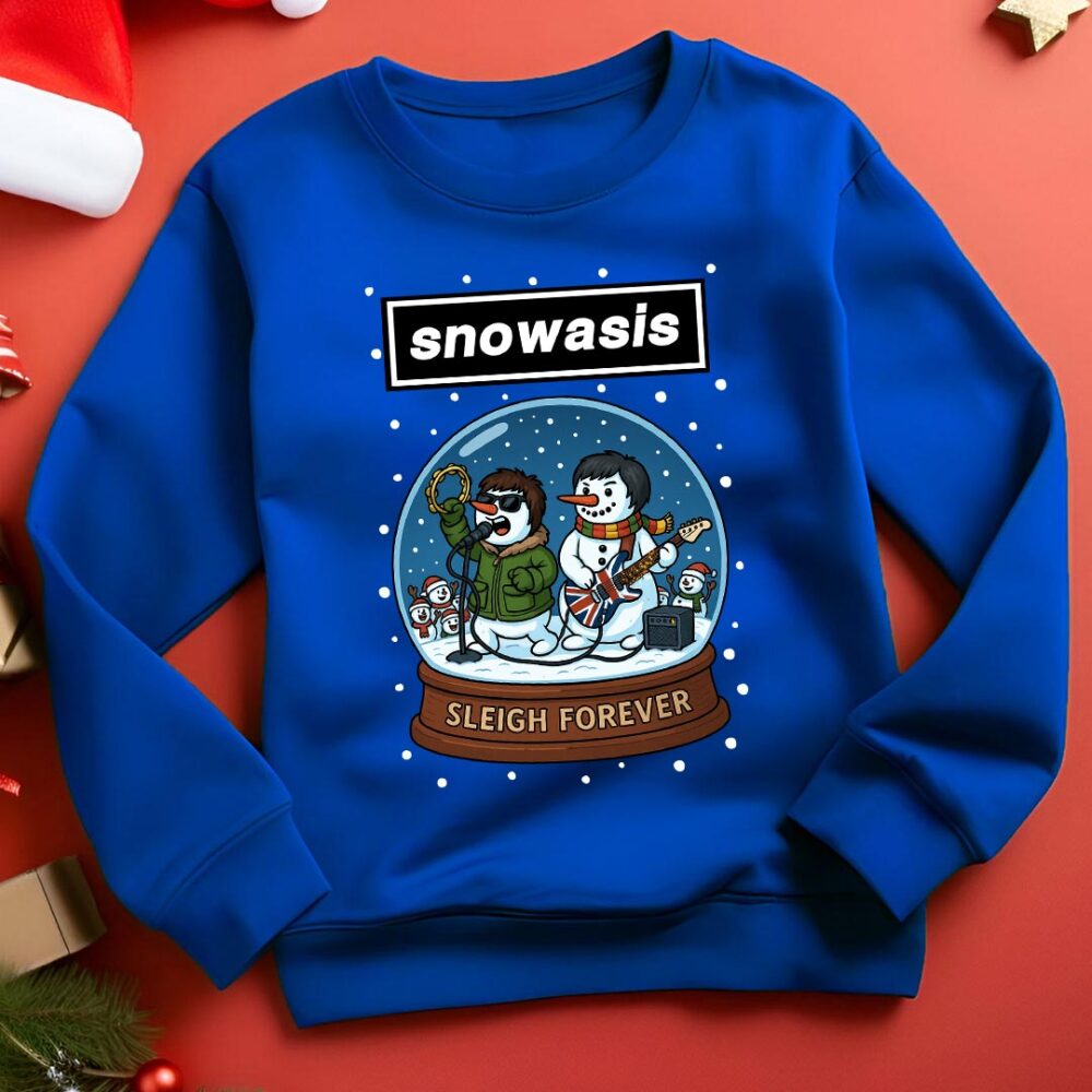 Oasis Live Forever - Snowasis Sleigh Forever Funny Christmas Jumper blue