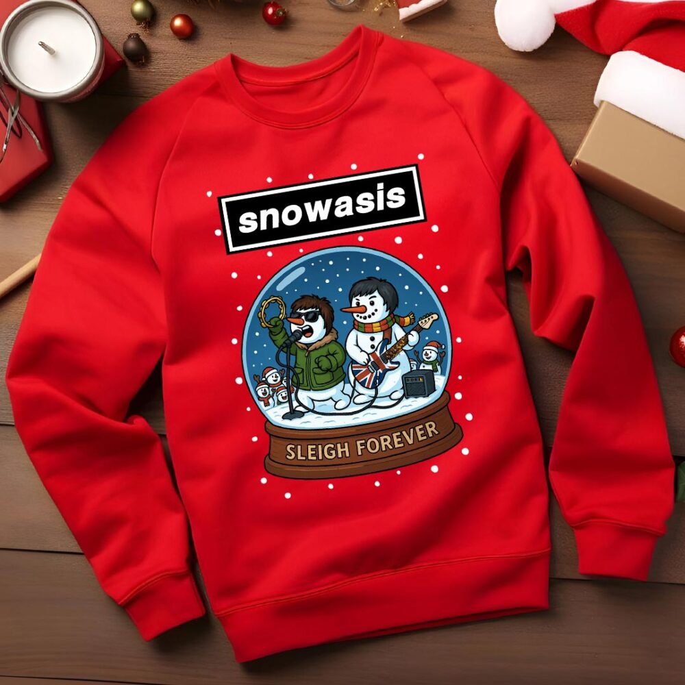 Oasis Live Forever - Snowasis Sleigh Forever Funny Christmas Jumper red
