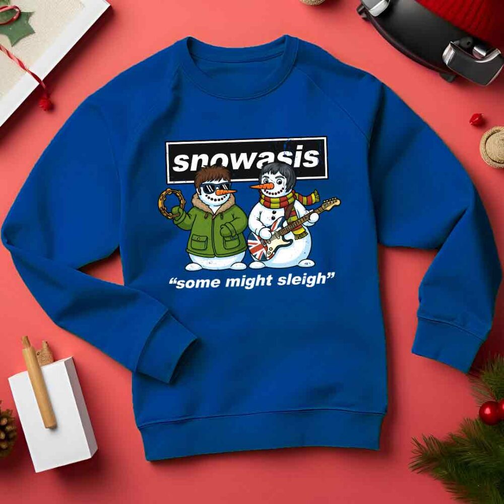 Oasis Some Might Say - Snowasis Some Might Sleigh Funny Christmas Jumper blue