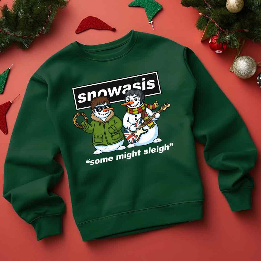 Oasis Some Might Say - Snowasis Some Might Sleigh Funny Christmas Jumper green