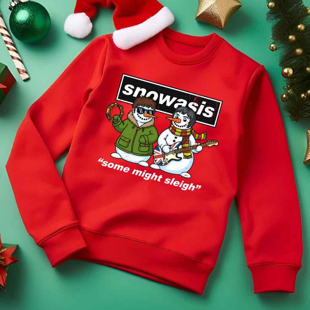 Oasis Some Might Say - Snowasis Some Might Sleigh Funny Christmas Jumper red