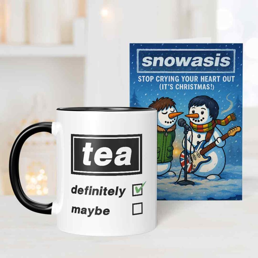 Oasis Snowasis Stop Crying Your Heart Out Funny Mug & Christmas Card Oasis Snowasis Stop Crying Your Heart Out Funny Mug & Christmas Card