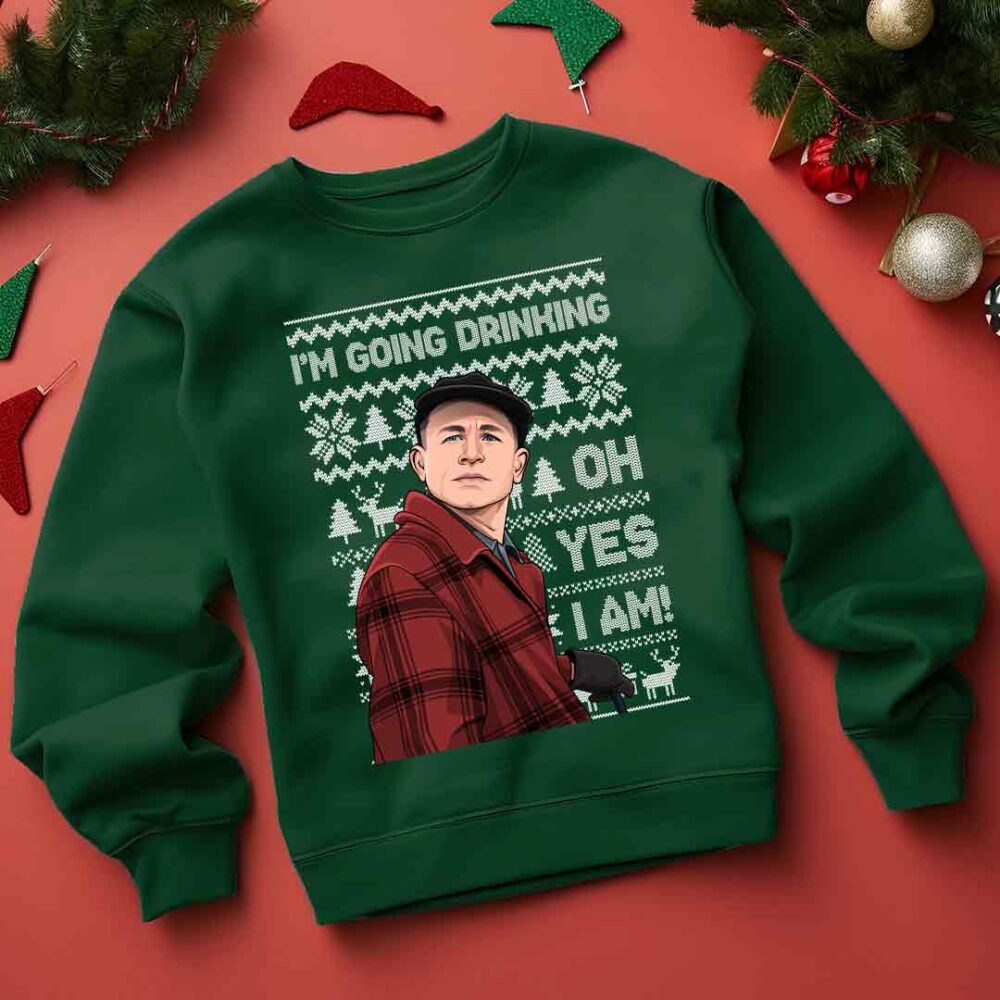 Ed Gein I'm Going Drinking Oh Yes I Am! Christmas Jumper green