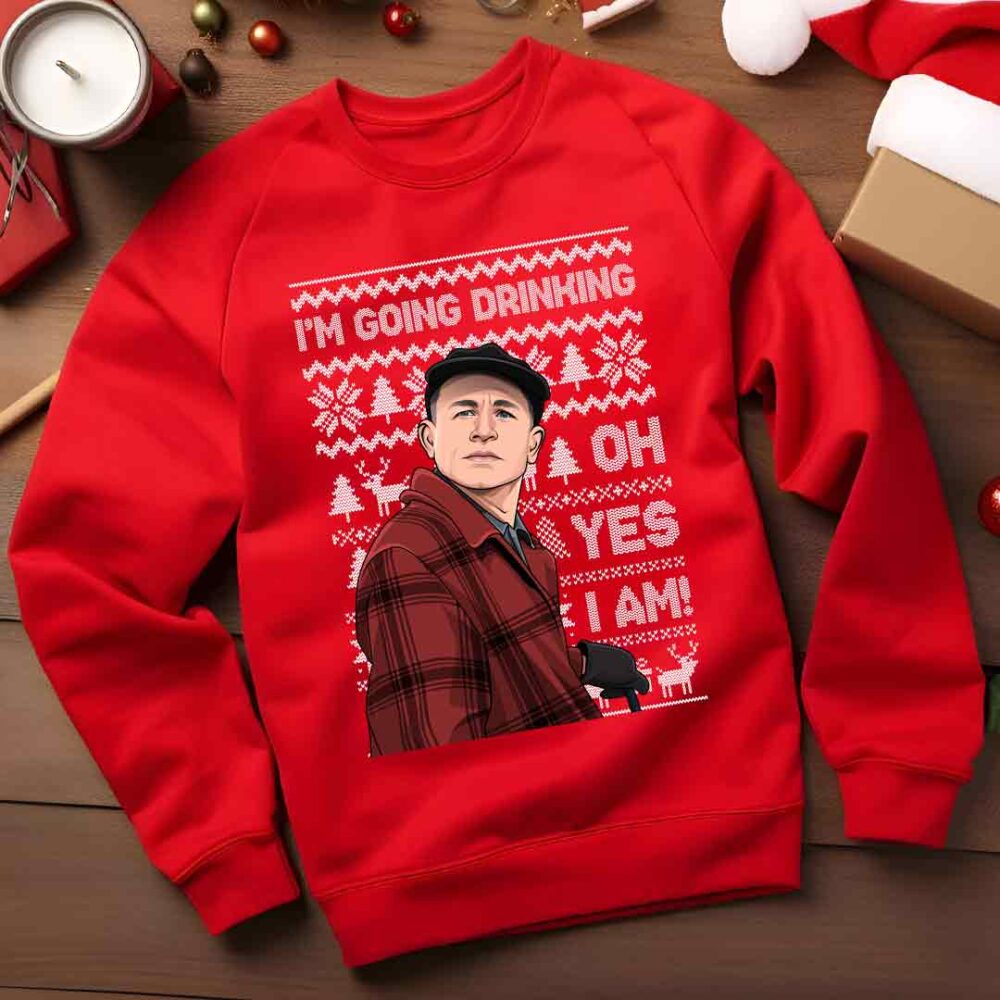 Ed Gein I'm Going Drinking Oh Yes I Am! Christmas Jumper red